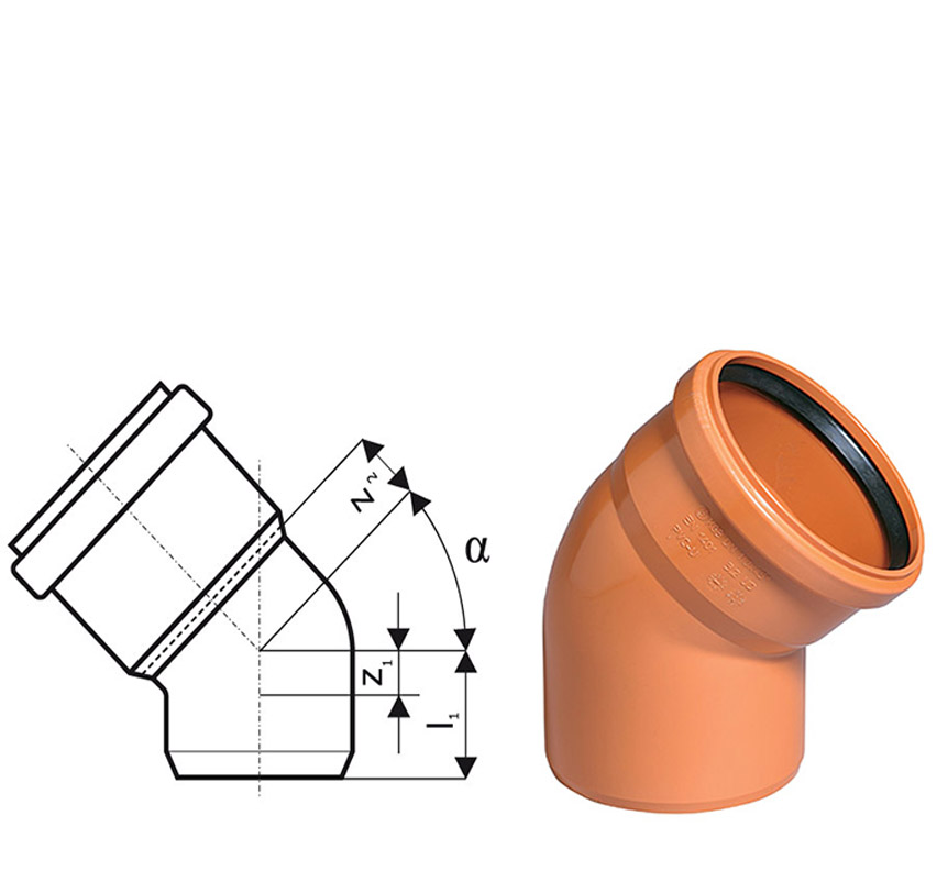 Отвод наружный Ostendorf 87° 110 мм, Отвод 87° KGB d110 д/наружной канал-ии (рыжий) Ostendorf