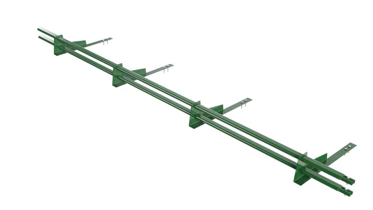 Снегозадержатель трубчатый BORGE для битумной черепицы 3м, Снегозадержатель трубчатый 4оп 3м для гибкой черепицы зеленый (6002) BORGE