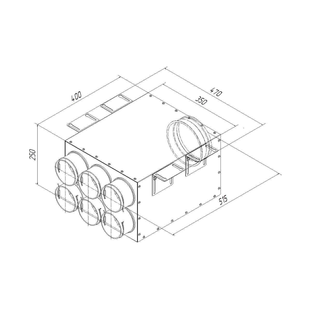 Коллектор металлический на 6 выходов KV 160/90x6 Provent
 (Комплектуется без фланцев. Фланцы/заглушки необходимо докупать дополнительно)