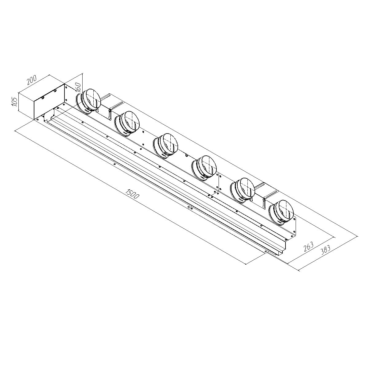 Щелевой диффузор в гипрок с КСД на 6 выходов VPNDG 1500х25/90х6 Provent Provent купить в Санкт-Петербурге