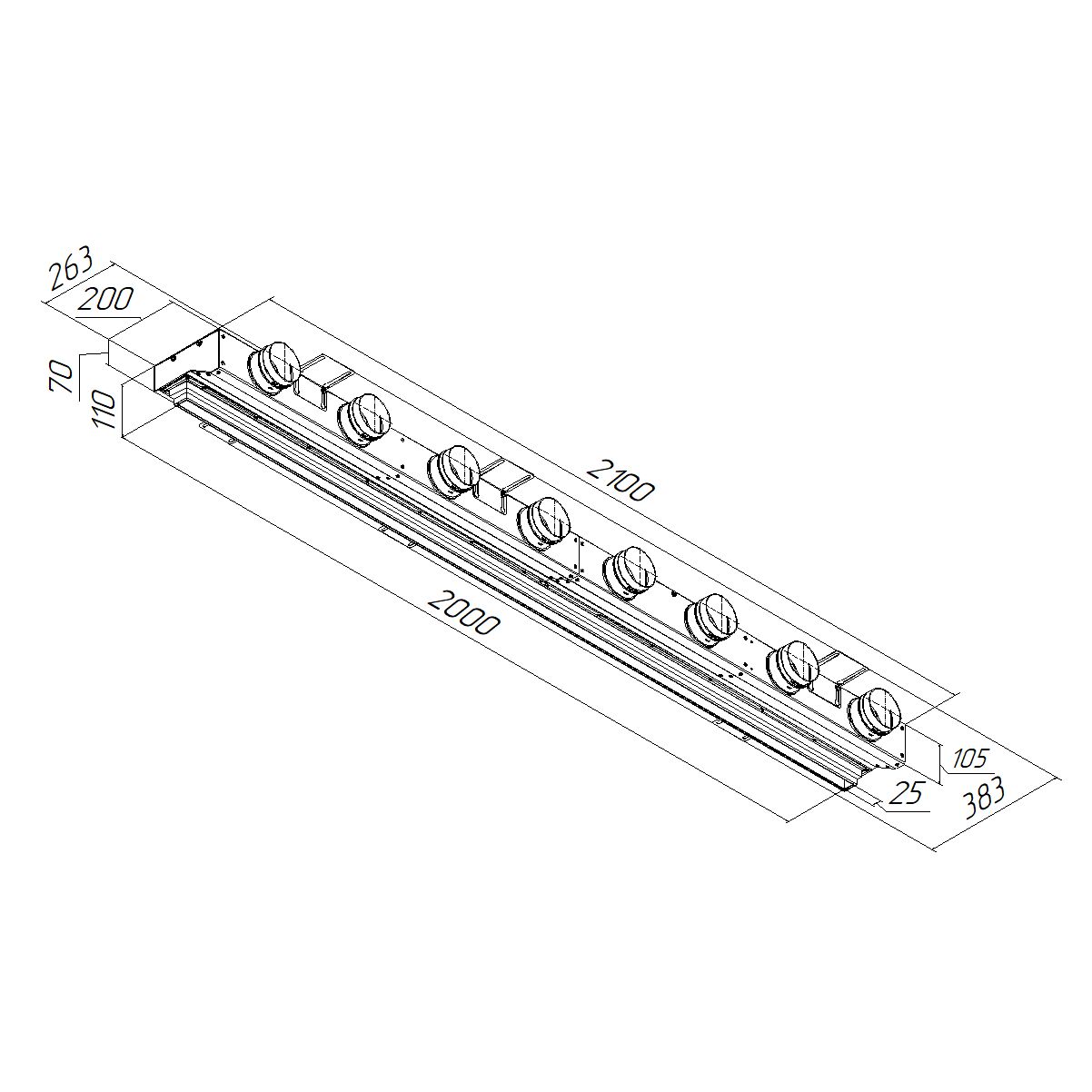 Компактный щелевой диффузор для натяжного потолка с КСД на 8 выходов VPNDU 2000х25/90х8 Provent купить в Санкт-Петербурге