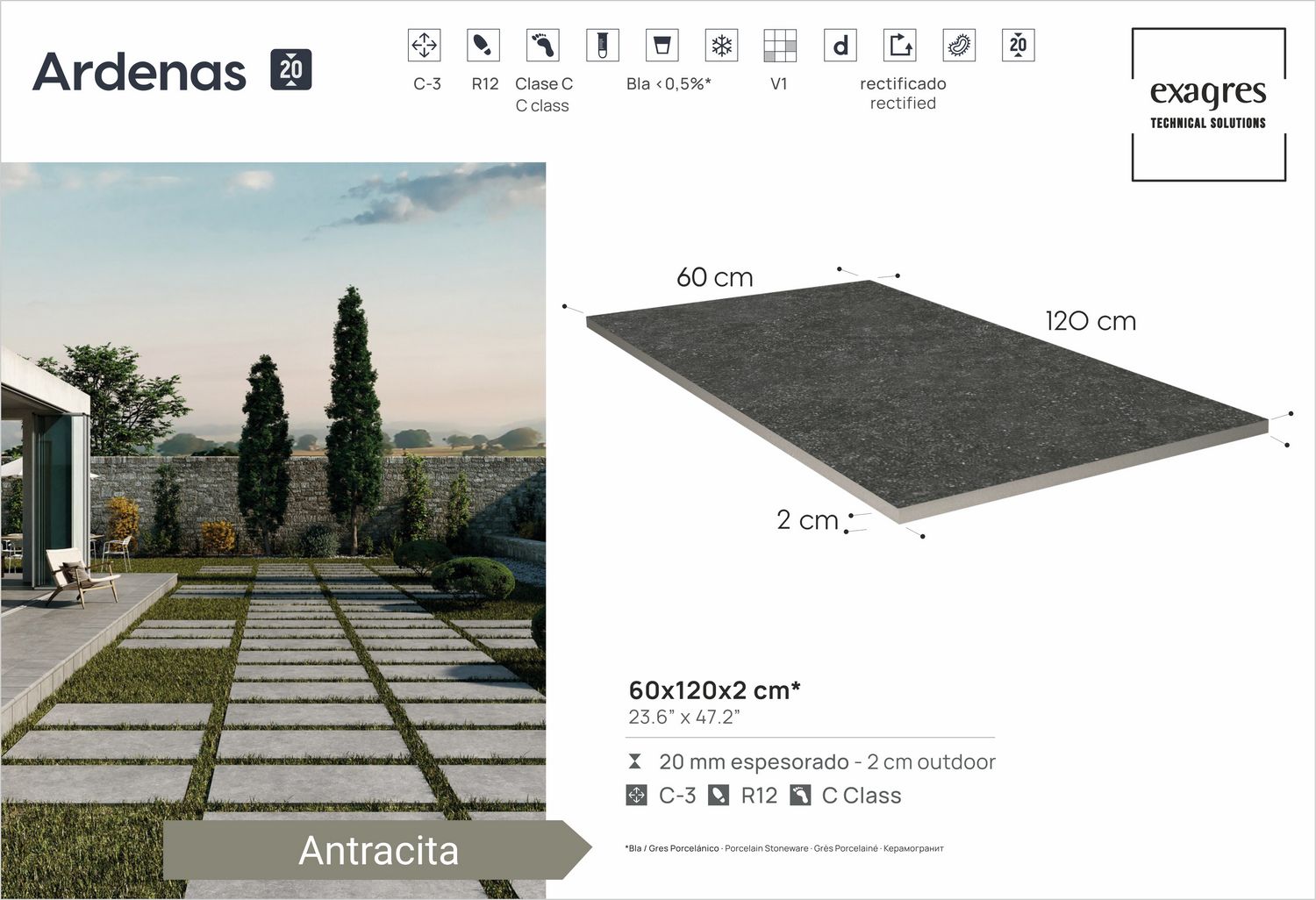 Керамогранит уличный Ardenas Antracita Base C3/R12 Antislip 600х1200х20мм 1шт/уп TERRASLAB купить в Санкт-Петербурге