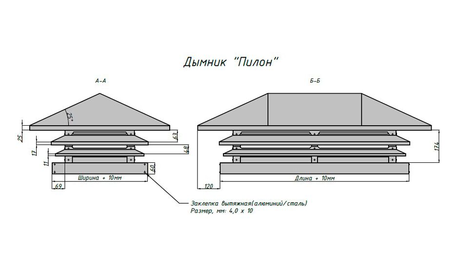 Дымник Пилон TINMASTER 0.50мм Satin 7024 (темно-серый) 630х630мм купить в Санкт-Петербурге