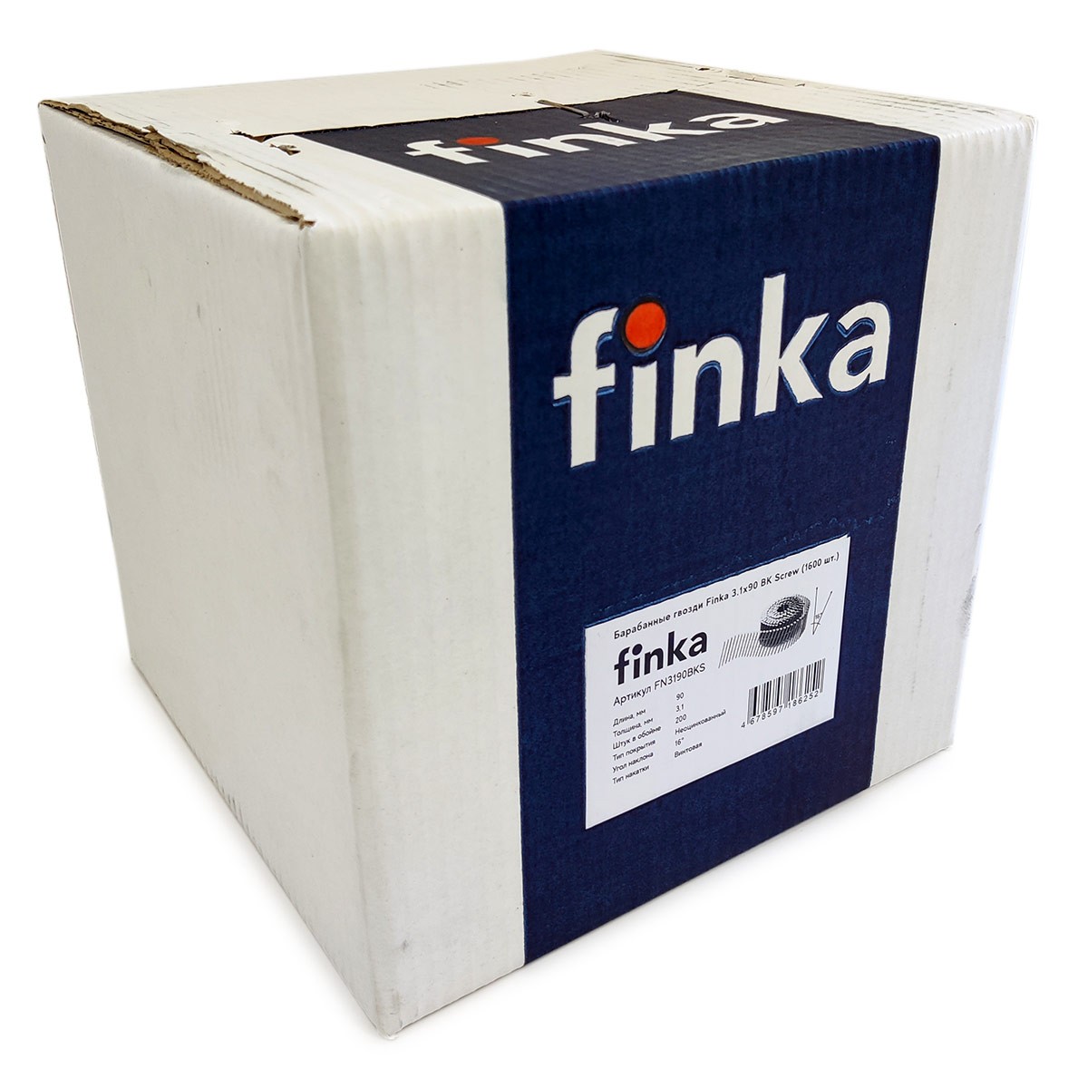 Упаковка барабанных гвоздей FINKA 3.1х90 BK Screw 1600шт/уп