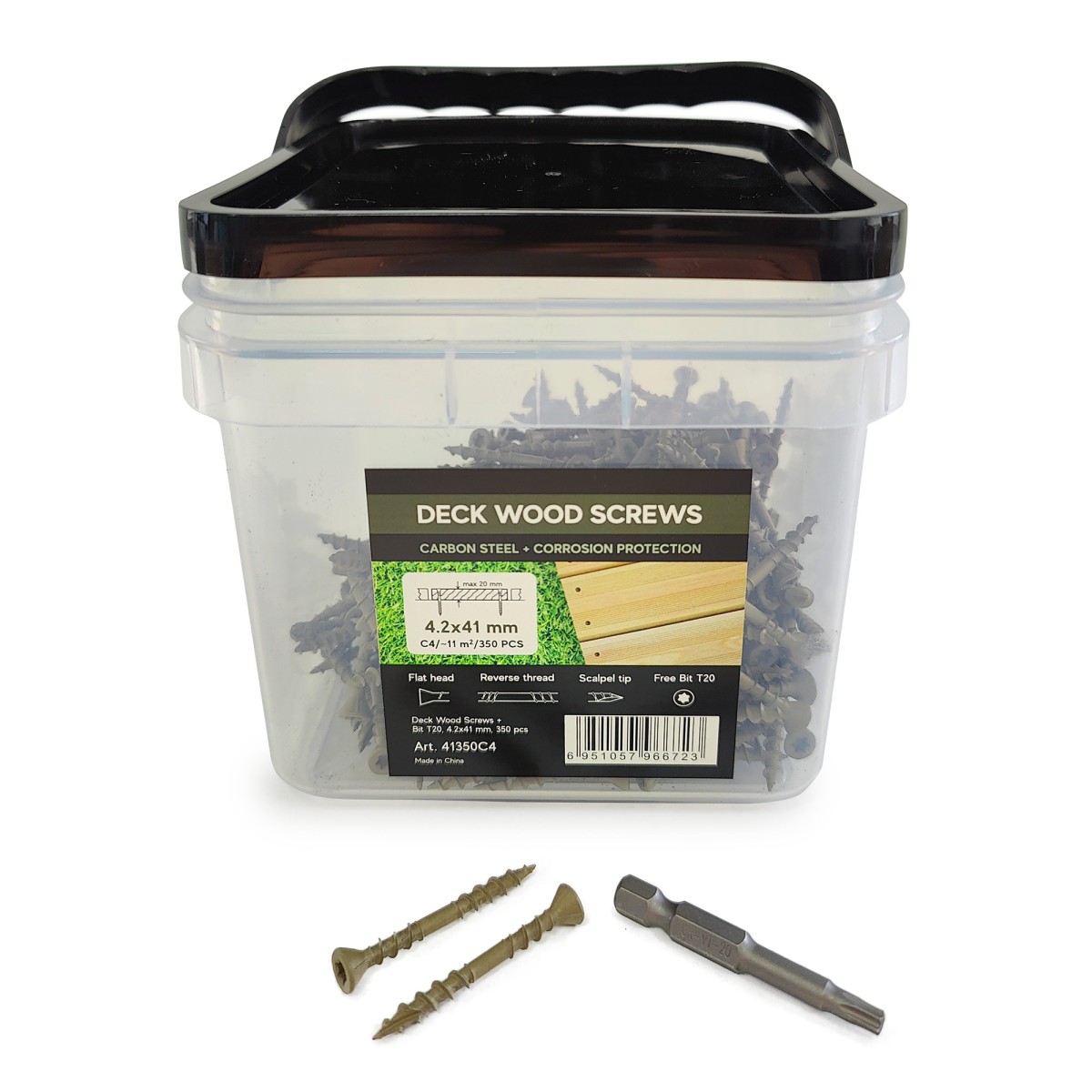 Упаковка саморезов Deck Wood Screws C4 T20 41х4.2 мм 350шт/уп, серый