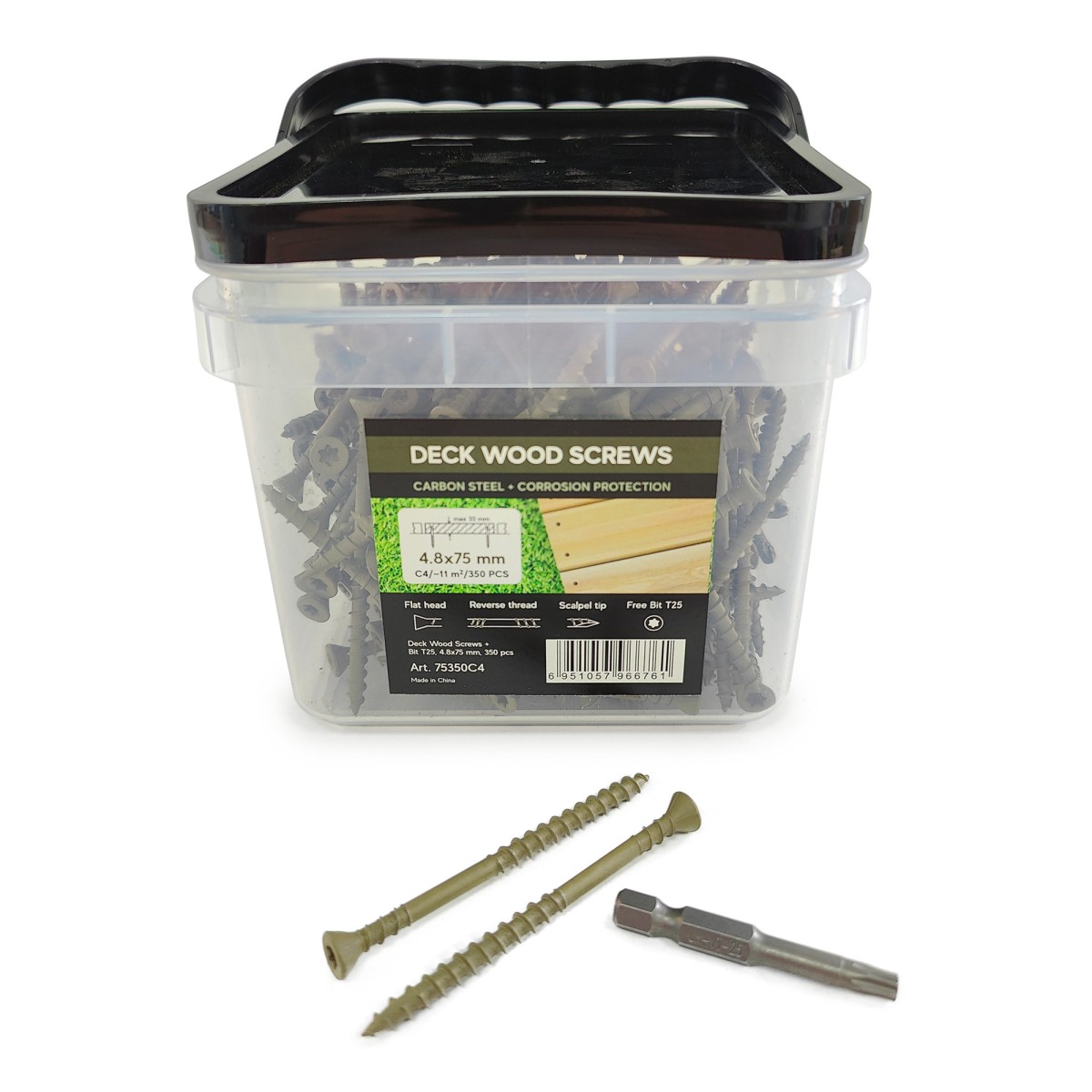 Упаковка саморезов Deck Wood Screws C4 T20 75х4.8 мм 350шт/уп, серый