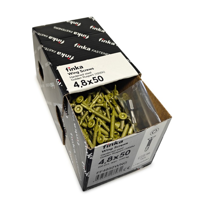 Упаковка шурупов флюгельных Finka Wing Screws 4.8x50TX25 Golden Ruspert 200шт/уп купить в Санкт-Петербурге