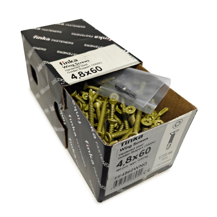 Упаковка шурупов флюгельных Finka Wing Screws 4.8x60TX25 Golden Ruspert 180шт/уп купить в Санкт-Петербурге