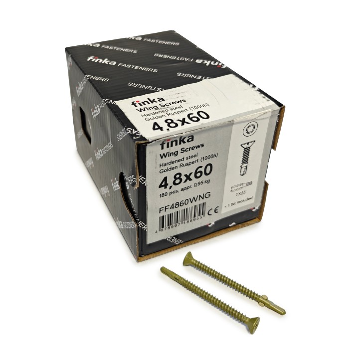 Упаковка шурупов флюгельных Finka Wing Screws 4.8x60TX25 Golden Ruspert 180шт/уп купить в Санкт-Петербурге
