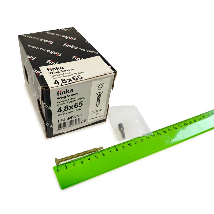 Упаковка шурупов флюгельных Finka Wing Screws 4.8x65TX25 Golden Ruspert 180шт/уп купить в Санкт-Петербурге