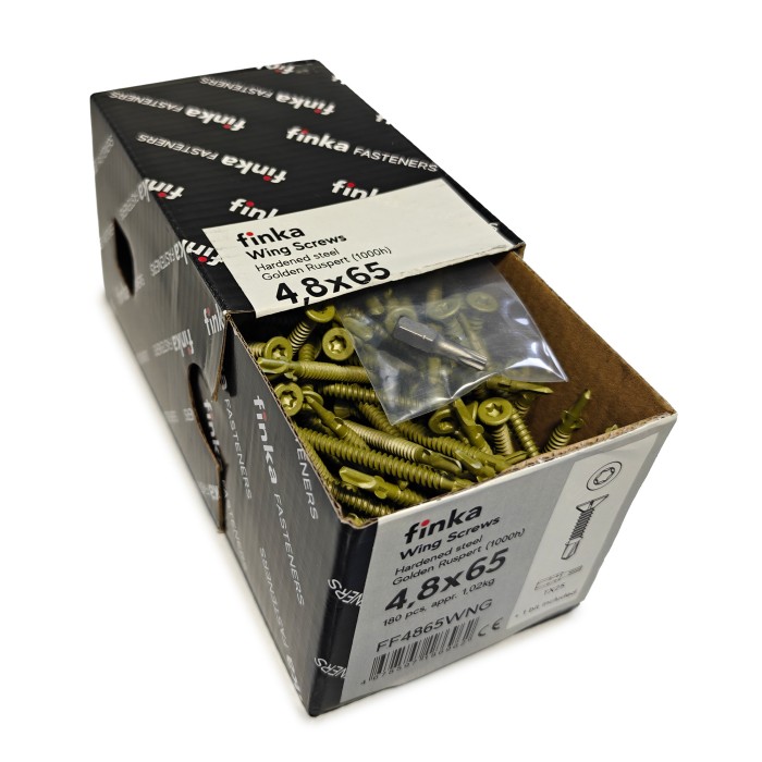 Упаковка шурупов флюгельных Finka Wing Screws 4.8x65TX25 Golden Ruspert 180шт/уп купить в Санкт-Петербурге