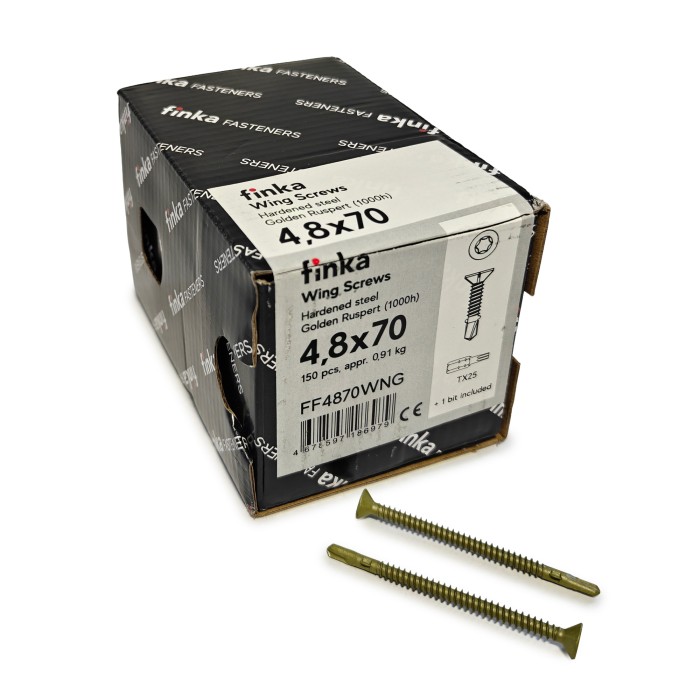 Упаковка шурупов флюгельных Finka Wing Screws 4.8x70TX25 Golden Ruspert 150шт/уп купить в Санкт-Петербурге