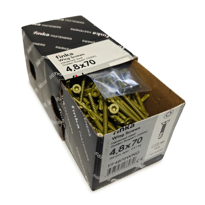 Упаковка шурупов флюгельных Finka Wing Screws 4.8x70TX25 Golden Ruspert 150шт/уп купить в Санкт-Петербурге