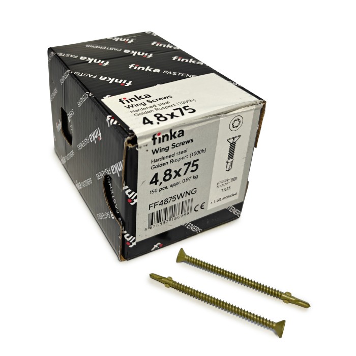 Упаковка шурупов флюгельных Finka Wing Screws 4.8x75TX25 Golden Ruspert 150шт/уп купить в Санкт-Петербурге