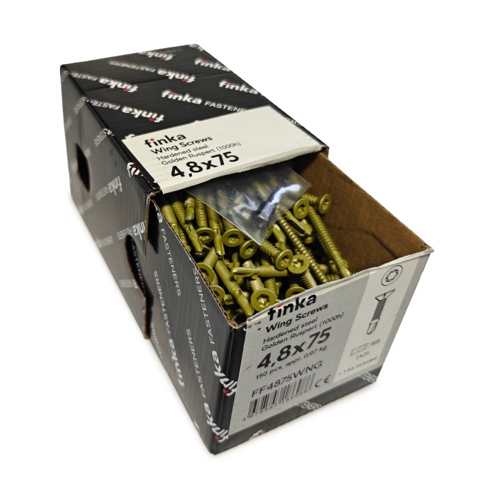 Упаковка шурупов флюгельных Finka Wing Screws 4.8x75TX25 Golden Ruspert 150шт/уп купить в Санкт-Петербурге