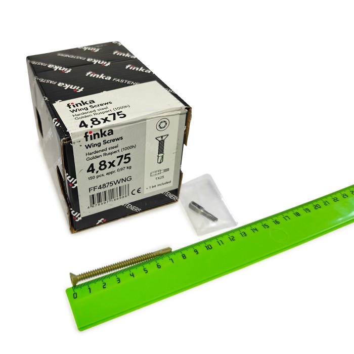 Упаковка шурупов флюгельных Finka Wing Screws 4.8x75TX25 Golden Ruspert 150шт/уп купить в Санкт-Петербурге