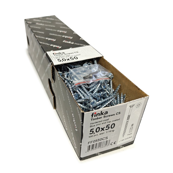 Упаковка шурупов конструкционных FINKA Timber Screws CS TX25 5.0х50 голубой цинк потай 500шт/уп купить в Санкт-Петербурге