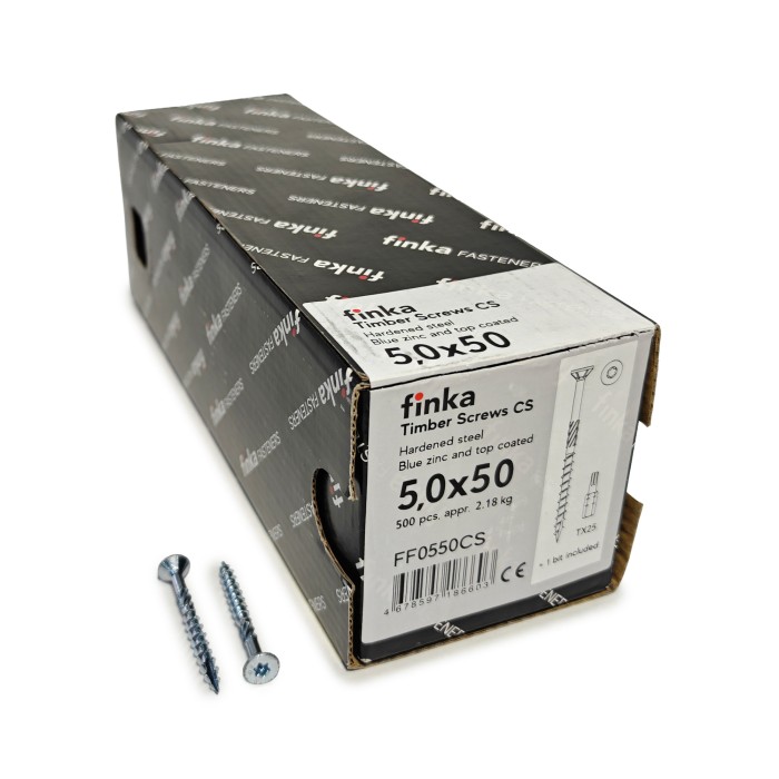 Упаковка шурупов конструкционных FINKA Timber Screws CS TX25 5.0х50 голубой цинк потай 500шт/уп купить в Санкт-Петербурге