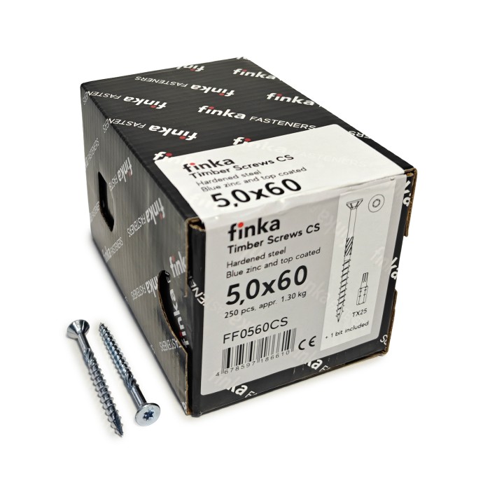Упаковка шурупов конструкционных Finka Timber Screws CS 5.0x60TX25 голубой цинк, потай 250шт/уп купить в Санкт-Петербурге