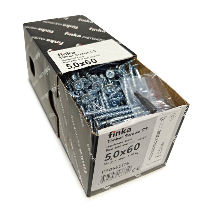 Упаковка шурупов конструкционных Finka Timber Screws CS 5.0x60TX25 голубой цинк, потай 250шт/уп купить в Санкт-Петербурге