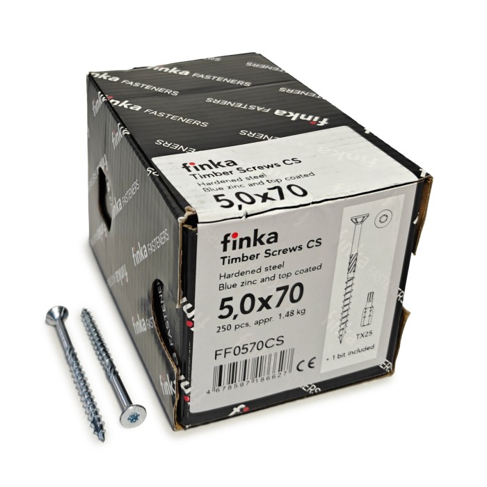 Упаковка шурупов конструкционных Finka Timber Screws CS 5.0x70TX25 голубой цинк, потай 250шт/уп купить в Санкт-Петербурге