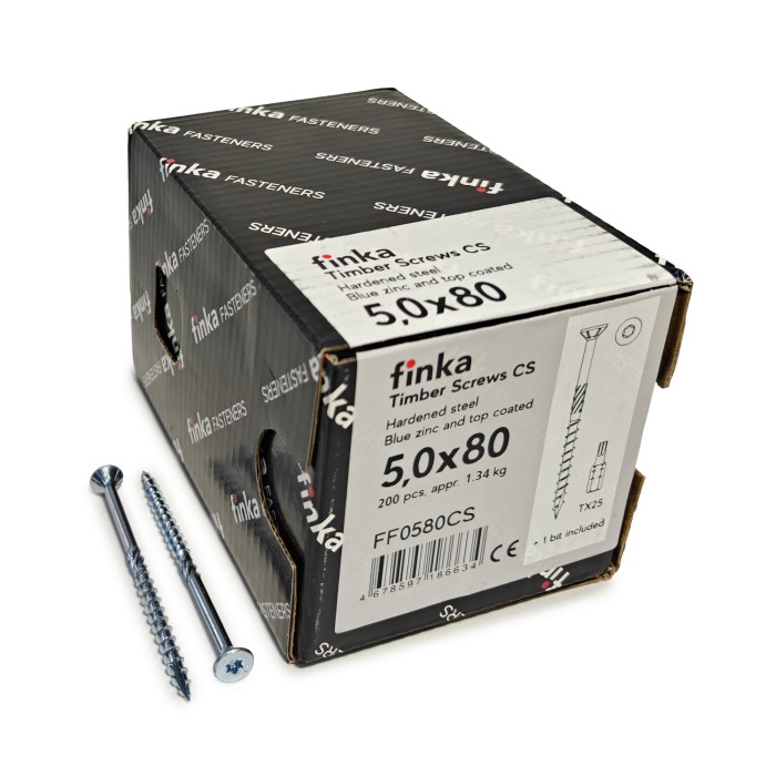 Упаковка шурупов конструкционных Finka Timber Screws CS 5.0x80TX25 голубой цинк, потай 200шт/уп купить в Санкт-Петербурге