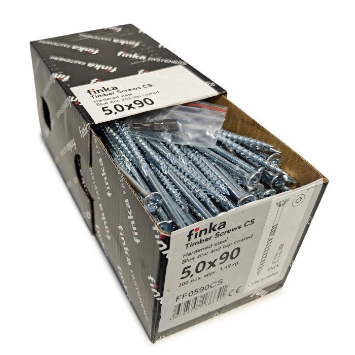 Упаковка шурупов конструкционных FINKA Timber Screws CS TX25 5.0х90 голубой цинк потай 200шт/уп купить в Санкт-Петербурге