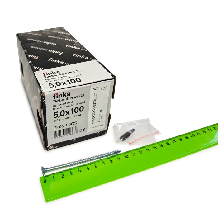Упаковка шурупов конструкционных Finka Timber Screws CS 5.0x100TX25 голубой цинк, потай 200шт/уп купить в Санкт-Петербурге