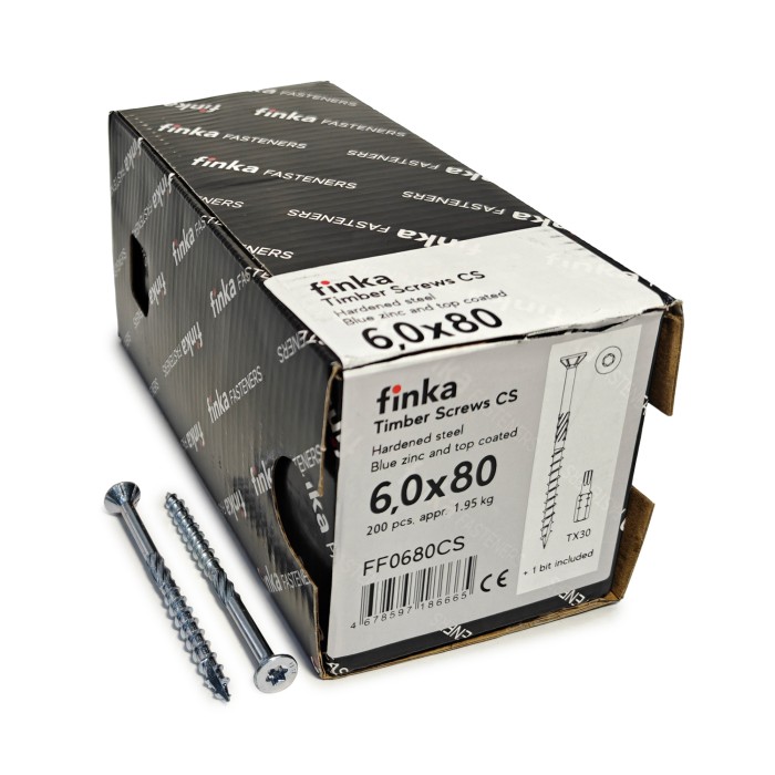 Упаковка шурупов конструкционных Finka Timber Screws CS 6.0x80TX30 голубой цинк, потай 200шт/уп купить в Санкт-Петербурге