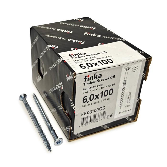 Упаковка шурупов конструкционных Finka Timber Screws CS 6.0x100TX30 голубой цинк, потай 100шт/уп купить в Санкт-Петербурге
