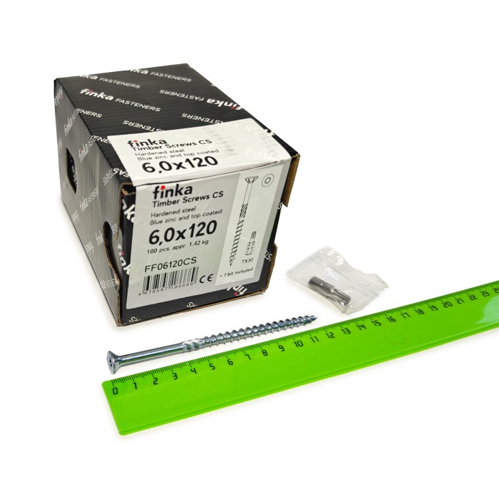 Упаковка шурупов конструкционных Finka Timber Screws CS 6.0x120TX30 голубой цинк, потай 100шт/уп купить в Санкт-Петербурге