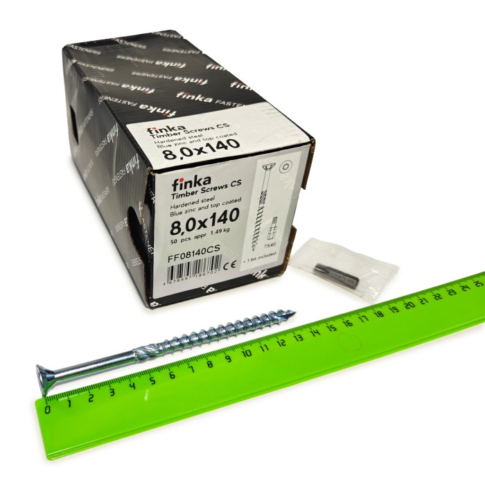Упаковка шурупов конструкционных Finka Timber Screws CS 8.0x140TX40 голубой цинк, потай 50шт/уп купить в Санкт-Петербурге