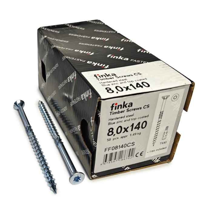 Упаковка шурупов конструкционных Finka Timber Screws CS 8.0x140TX40 голубой цинк, потай 50шт/уп купить в Санкт-Петербурге