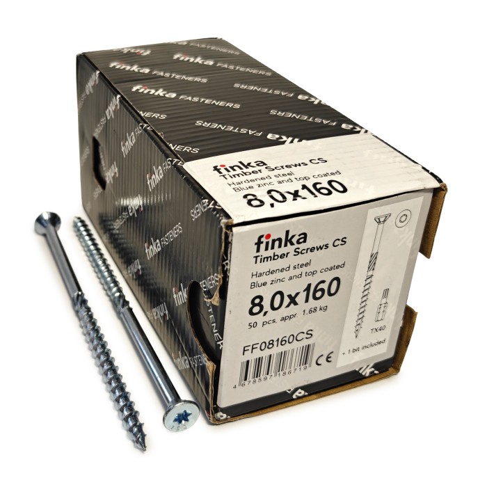 Упаковка шурупов конструкционных Finka Timber Screws CS 8.0x160TX40 голубой цинк, потай 50шт/уп купить в Санкт-Петербурге