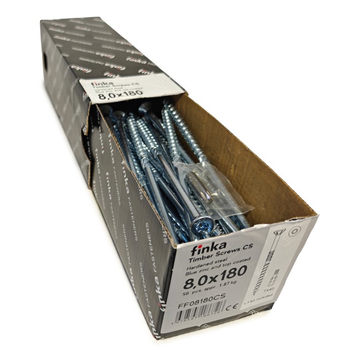 Упаковка шурупов конструкционных Finka Timber Screws CS 8.0x180TX40 голубой цинк, потай 50шт/уп купить в Санкт-Петербурге