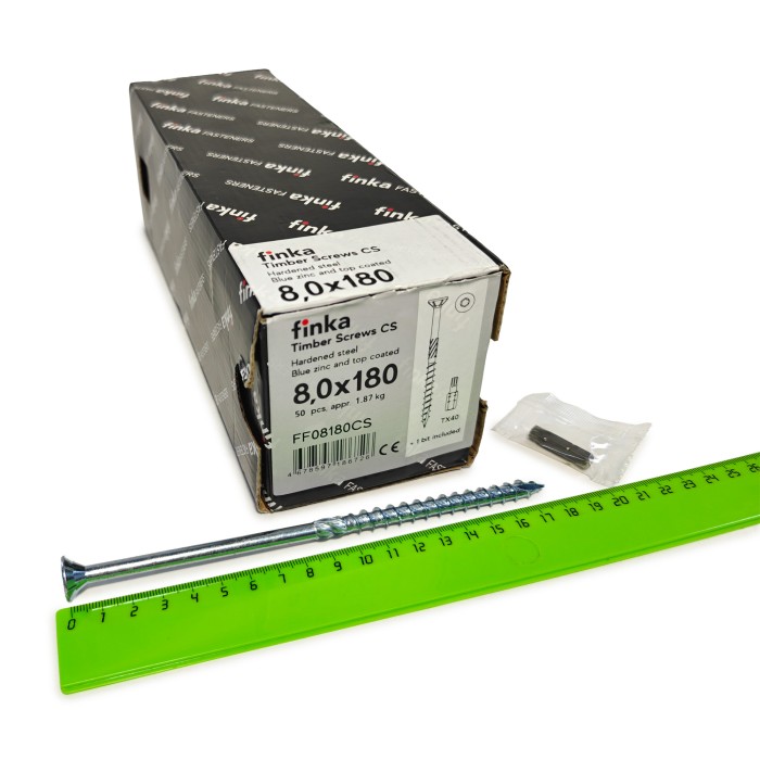 Упаковка шурупов конструкционных Finka Timber Screws CS 8.0x180TX40 голубой цинк, потай 50шт/уп купить в Санкт-Петербурге