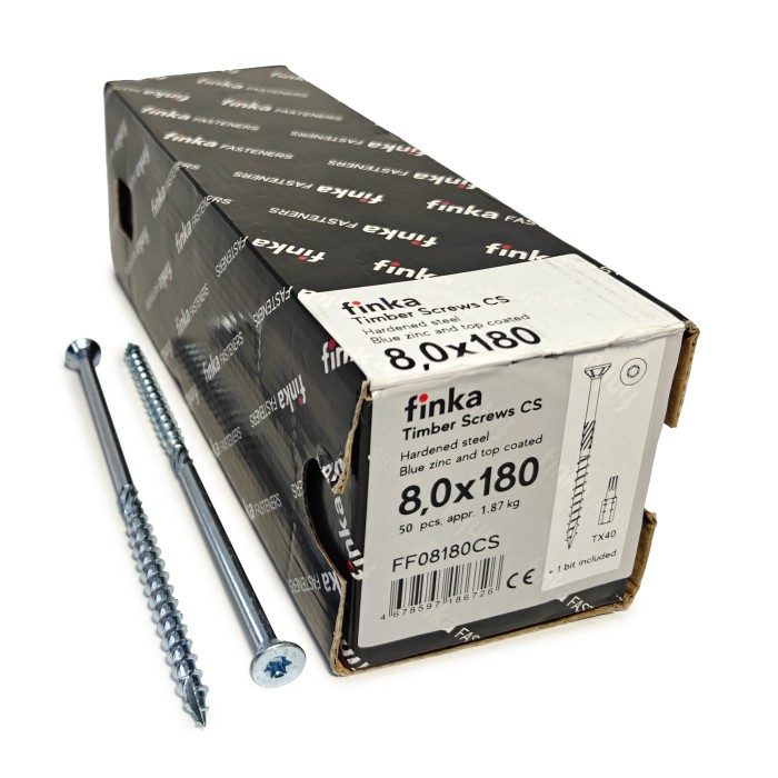 Упаковка шурупов конструкционных Finka Timber Screws CS 8.0x180TX40 голубой цинк, потай 50шт/уп купить в Санкт-Петербурге