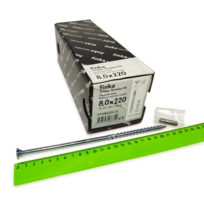 Упаковка шурупов конструкционных Finka Timber Screws CS 8.0x220TX40 голубой цинк, потай 50шт/уп купить в Санкт-Петербурге