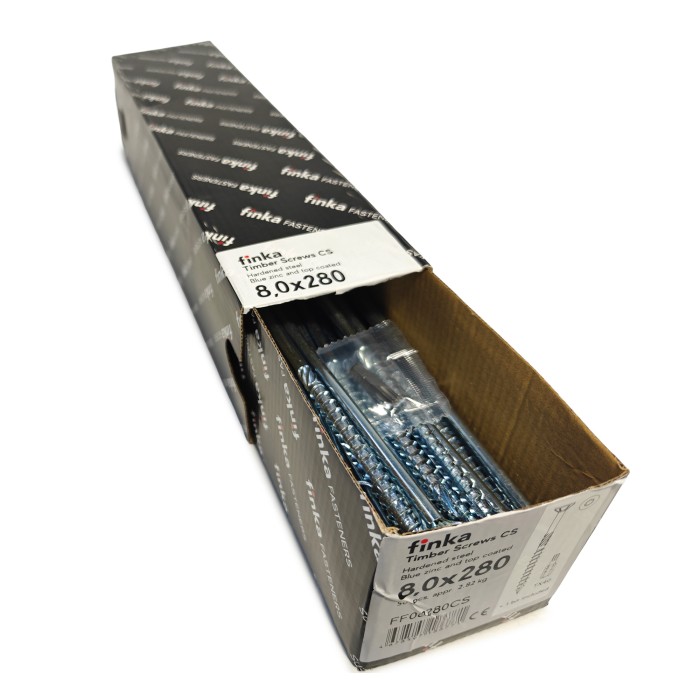 Упаковка шурупов конструкционных Finka Timber Screws CS 8.0x280TX40 голубой цинк, потай 50шт/уп купить в Санкт-Петербурге