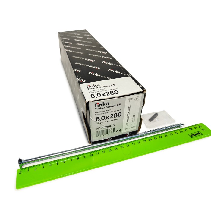 Упаковка шурупов конструкционных Finka Timber Screws CS 8.0x280TX40 голубой цинк, потай 50шт/уп купить в Санкт-Петербурге