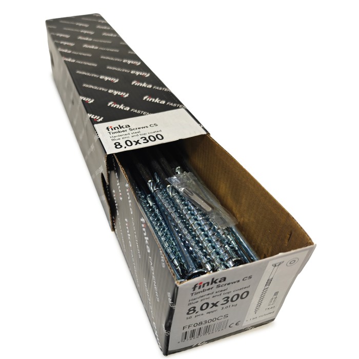Упаковка шурупов конструкционных Finka Timber Screws CS 8.0x300TX40 голубой цинк, потай 50шт/уп купить в Санкт-Петербурге