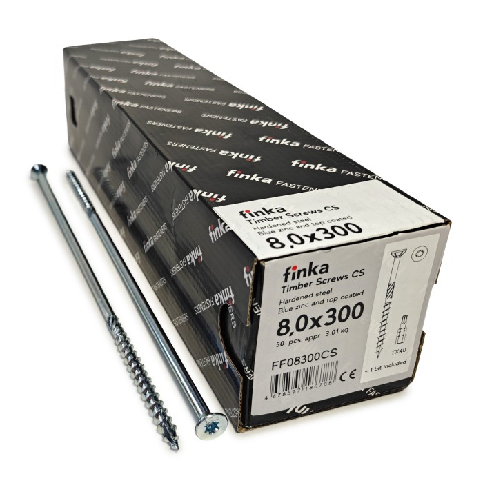 Упаковка шурупов конструкционных Finka Timber Screws CS 8.0x300TX40 голубой цинк, потай 50шт/уп купить в Санкт-Петербурге