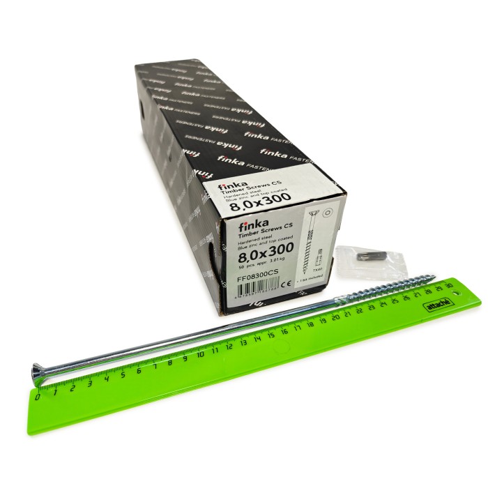 Упаковка шурупов конструкционных Finka Timber Screws CS 8.0x300TX40 голубой цинк, потай 50шт/уп купить в Санкт-Петербурге