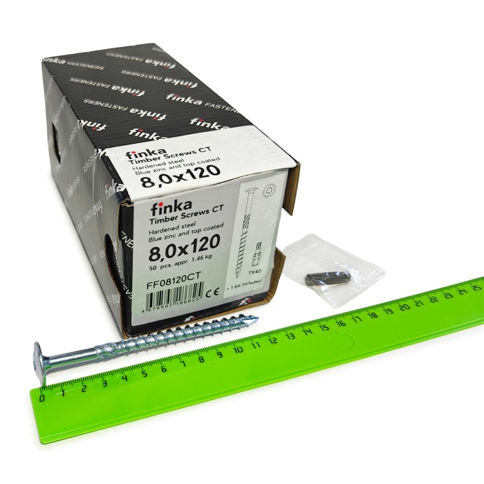 Упаковка шурупов конструкционных FINKA Timber Screws CT TX40 8.0х120 голубой цинк тарелка 50шт/уп купить в Санкт-Петербурге