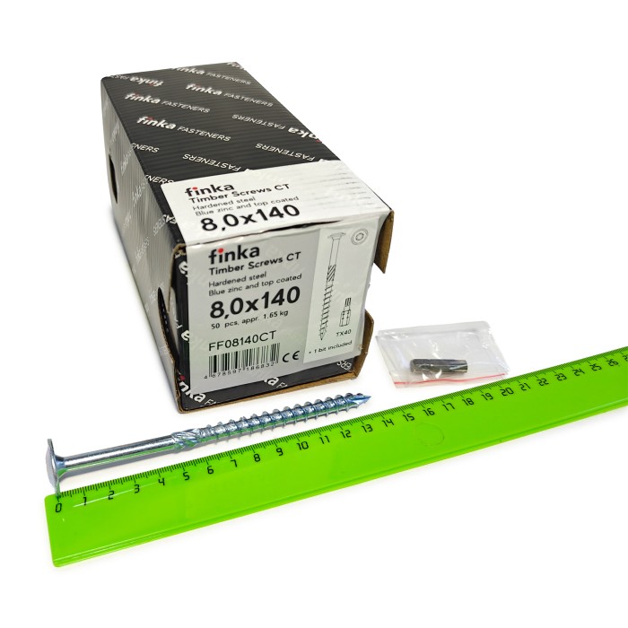 Упаковка шурупов конструкционных Finka Timber Screws CT 8.0x140TX40 голубой цинк, тарелка 50шт/уп купить в Санкт-Петербурге