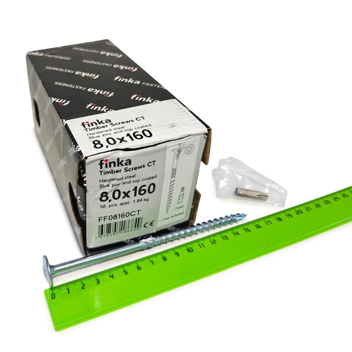 Упаковка шурупов конструкционных Finka Timber Screws CT 8.0x160TX40 голубой цинк, тарелка 50шт/уп купить в Санкт-Петербурге