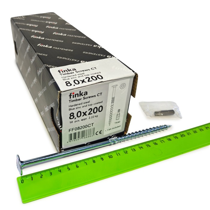 Упаковка шурупов конструкционных Finka Timber Screws CT 8.0x200TX40 голубой цинк, тарелка 50шт/уп купить в Санкт-Петербурге