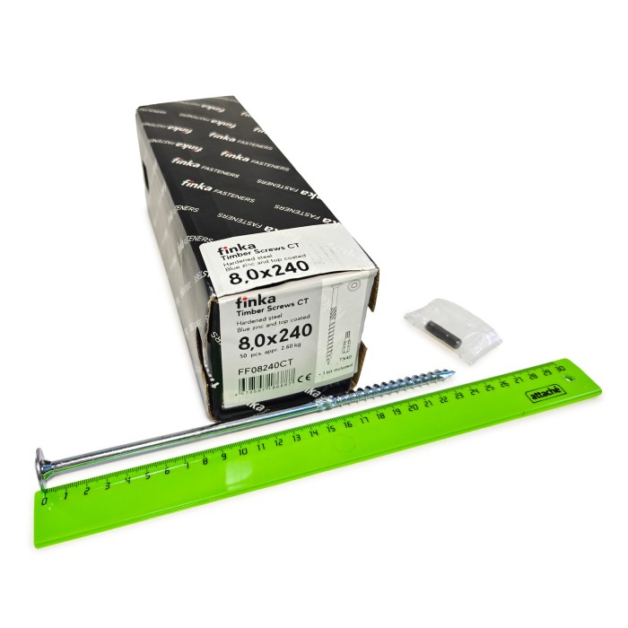 Упаковка шурупов конструкционных Finka Timber Screws CT 8.0x240TX40 голубой цинк, тарелка 50шт/уп купить в Санкт-Петербурге