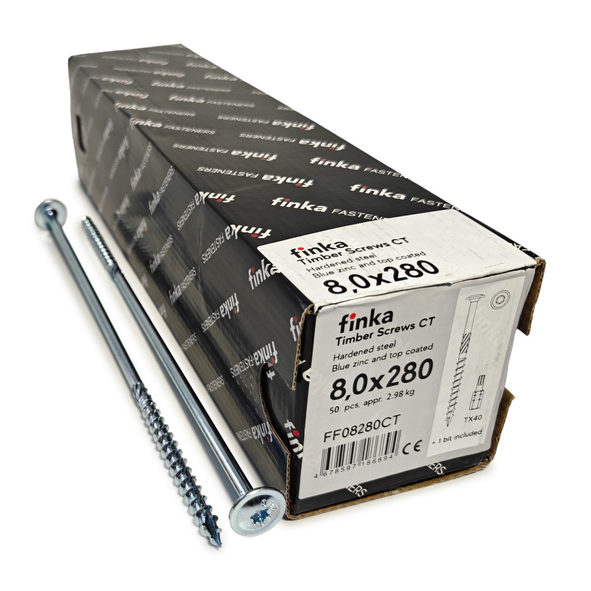 Упаковка шурупов конструкционных FINKA Timber Screws CT TX40 8.0х280 голубой цинк тарелка 50шт/уп купить в Санкт-Петербурге