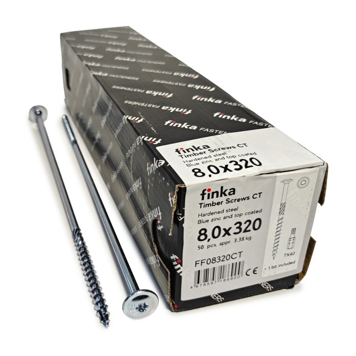 Упаковка шурупов конструкционных Finka Timber Screws CT 8.0x320TX40 голубой цинк, тарелка 50шт/уп купить в Санкт-Петербурге
